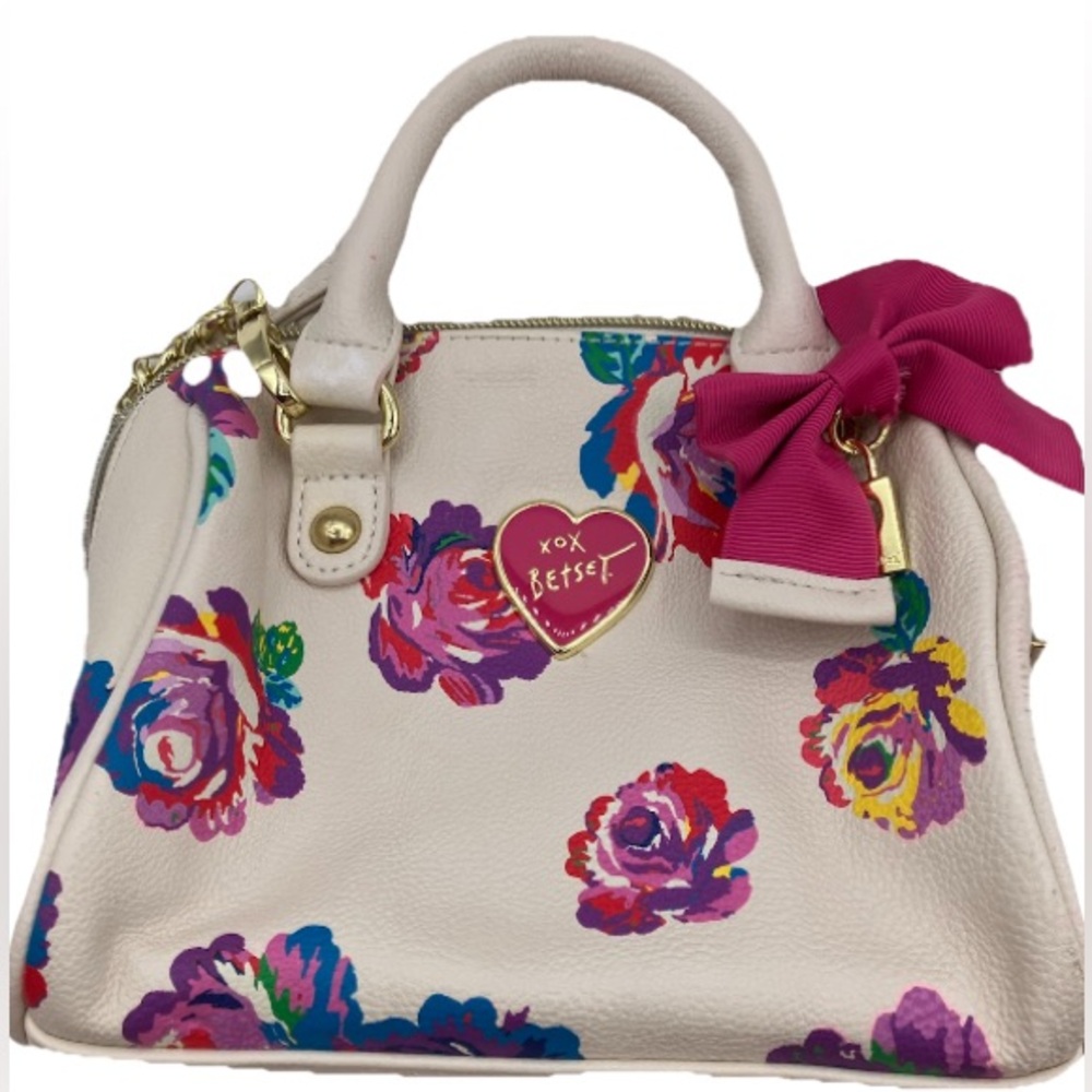 Betsey Johnson Cream Satchel with Floral Design